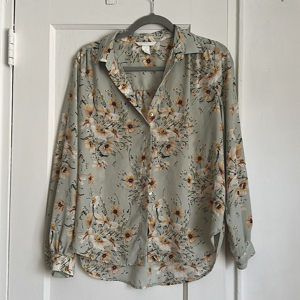 Sage green floral blouse